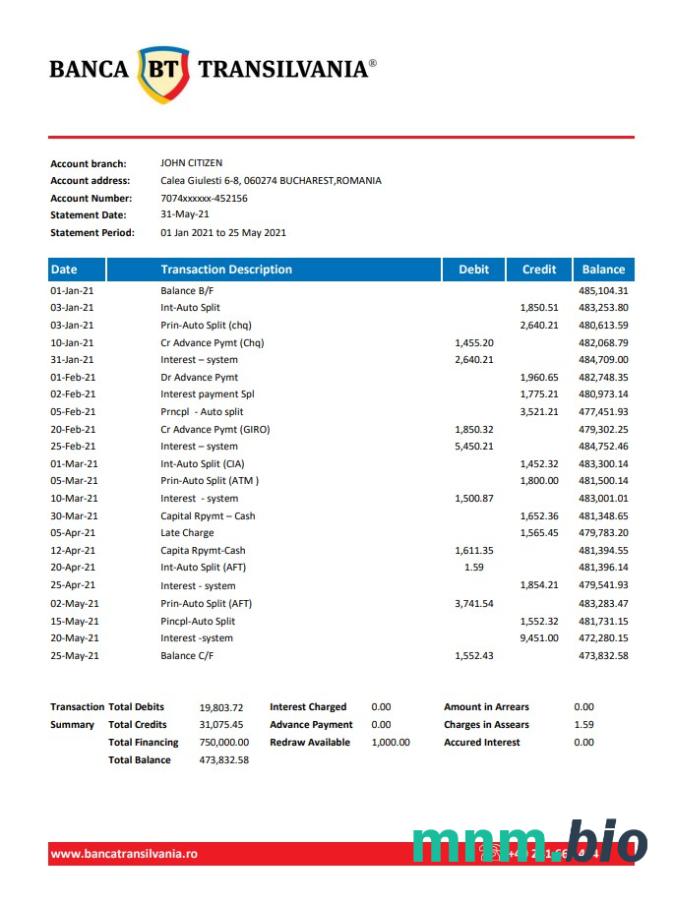 Romania Banca Transilvania excel pdf version 2